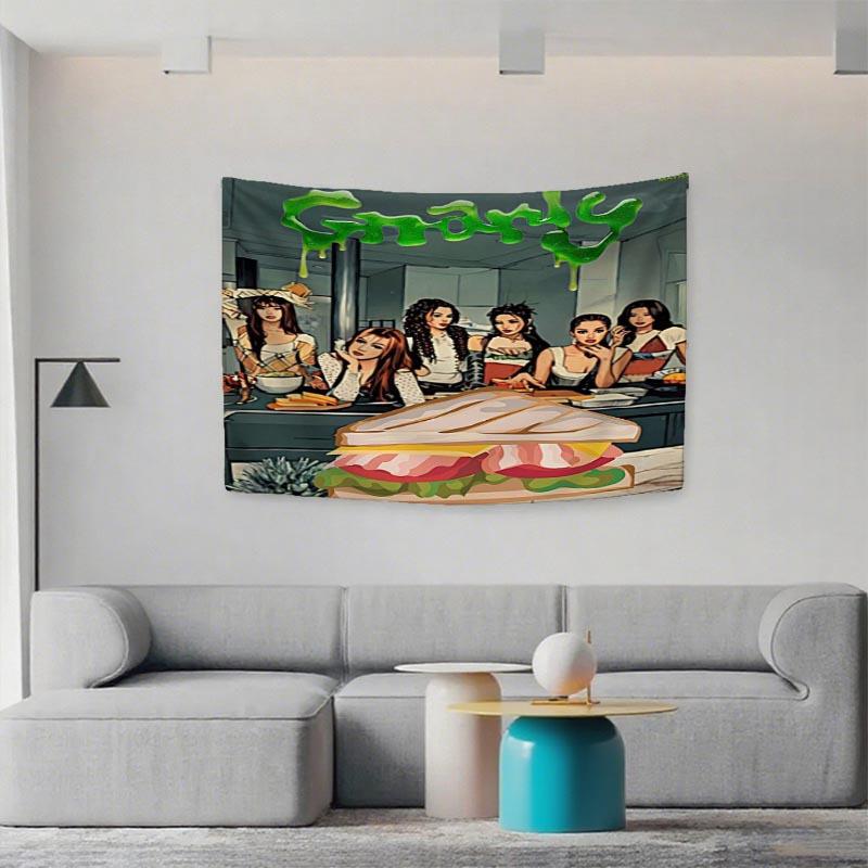 Gnarly Girl Group Print Tapestry Aesthetic Hanging Tapestry for Bedroom Office Living Room Home Decor Tapestry Independence Day 100X70CM