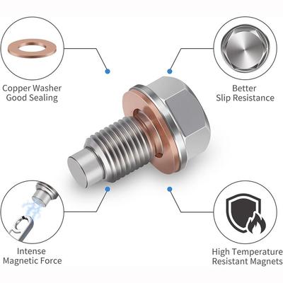 New Stainless Steel Magnetic Oil Drain Plug With Copper Gasket Silver Oil Drain Sump Nut M14 X 1.5 Auto Parts