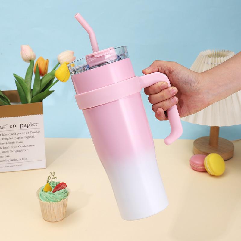 Big Mac gradual change ice cup 10oz straw handle car cup large capacity stainless steel thermos cup water cup