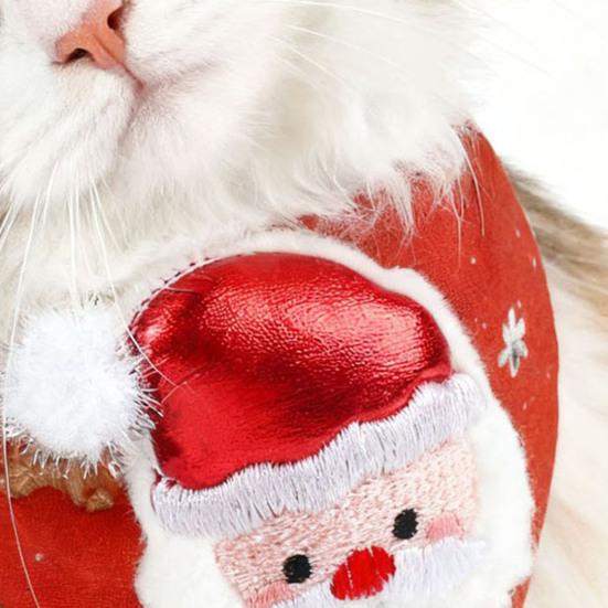 Christmas Cat Bandana Pet Triangle Scarf Funny Bib with Plush Santa Reindeer Xmas Tree Bandana Collar for Dogs Cats Holiday Dress-up