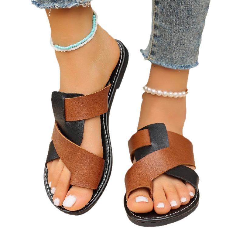 

Toe Loop Slippers Women Summer Casual Flat Beach Shoes 36 коричневый
