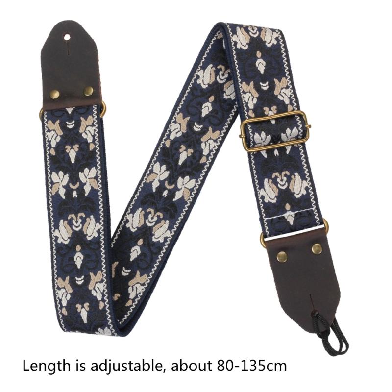 Adjustable Guitar Strap Embroidered Shoulder Strap Leathers Ends Guitar Straps