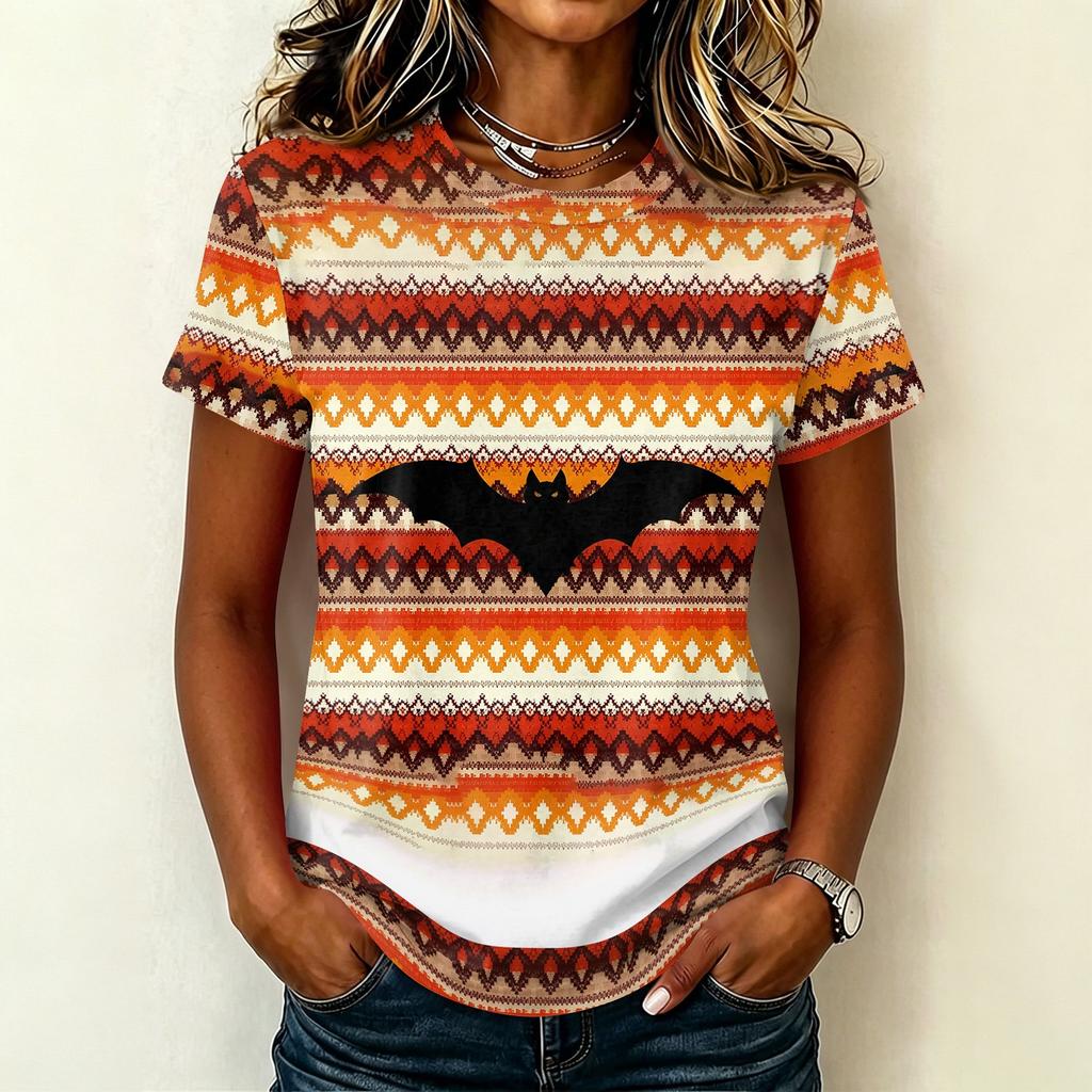 Womens Casual Pullover Short Sleeve T Shirt Halloween Graphic Print Top Lightweight Comfortable Fit