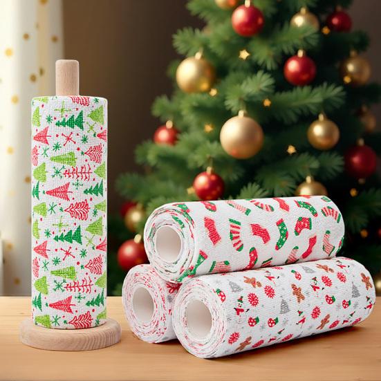 20Pcs Christmas Microfiber Cleaning Cloth Christmas Themed Print Tear-Away Reusable Paper Towel Super Absorbent Cleaning Sheets