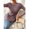 New Round Neck Slit Long Sleeve Versatile Casual Women's Bottoming Shirt T-shirt