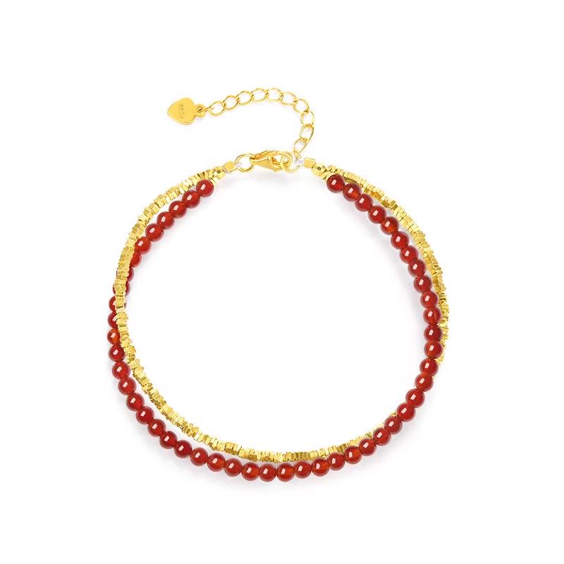 

Серебряный браслет из красного агата в два слоя в стиле инфлюенсера