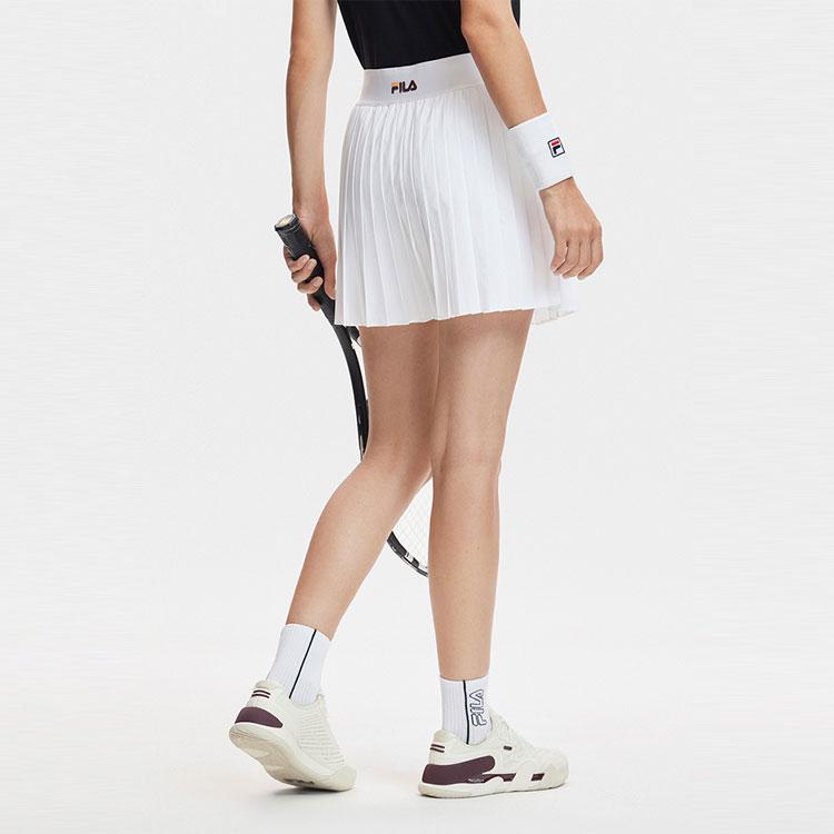 Fila SS24 Solid Color Breathable Woven Tennis Pleated Skirt With Shorts Women Skirts Bright-White A11W423303F-WT