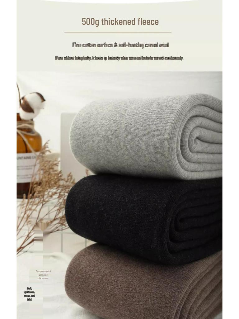 500g Combed Cotton Flannel-Lined Women's Vertical Stripe Leggings, Extra Long Warm Pantyhose for Autumn/Winter – Japanese Style