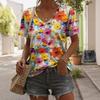 Summer New 3D Printed V-neck Women's Loose Casual Short Sleeved T-shirt
