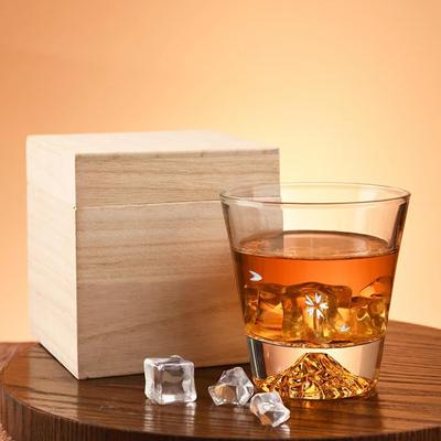 [Batone] Mt. Fuji Glass 270ml Premium Handcrafted Kiriko Glass In Paulownia Box (1 Sakura Kiriko Rock Glass)
