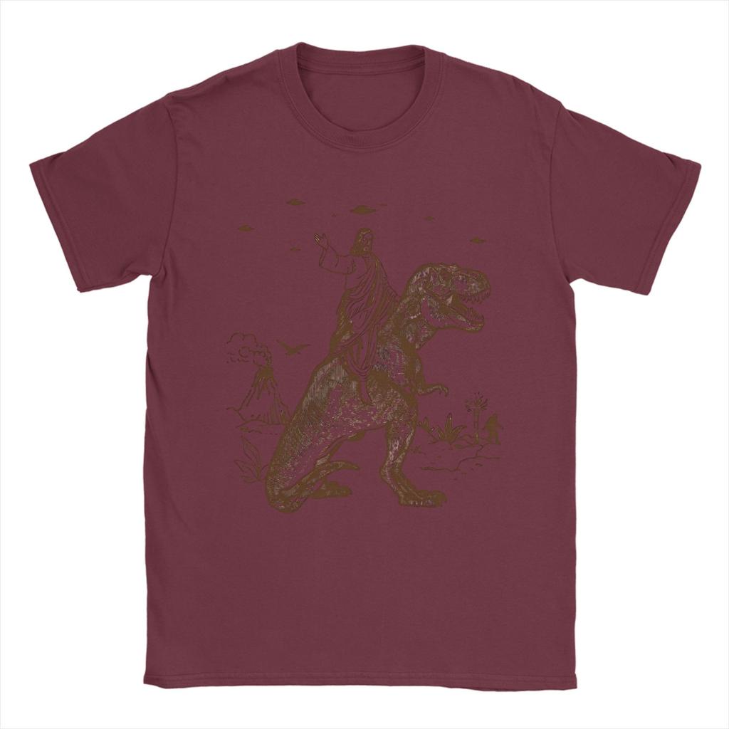 Jesus Riding A Dinosaur Cotton T Shirt For Unisexs Summer Vintage TShirts Crewneck Novelty Tees Oversized Hot Sale Tops