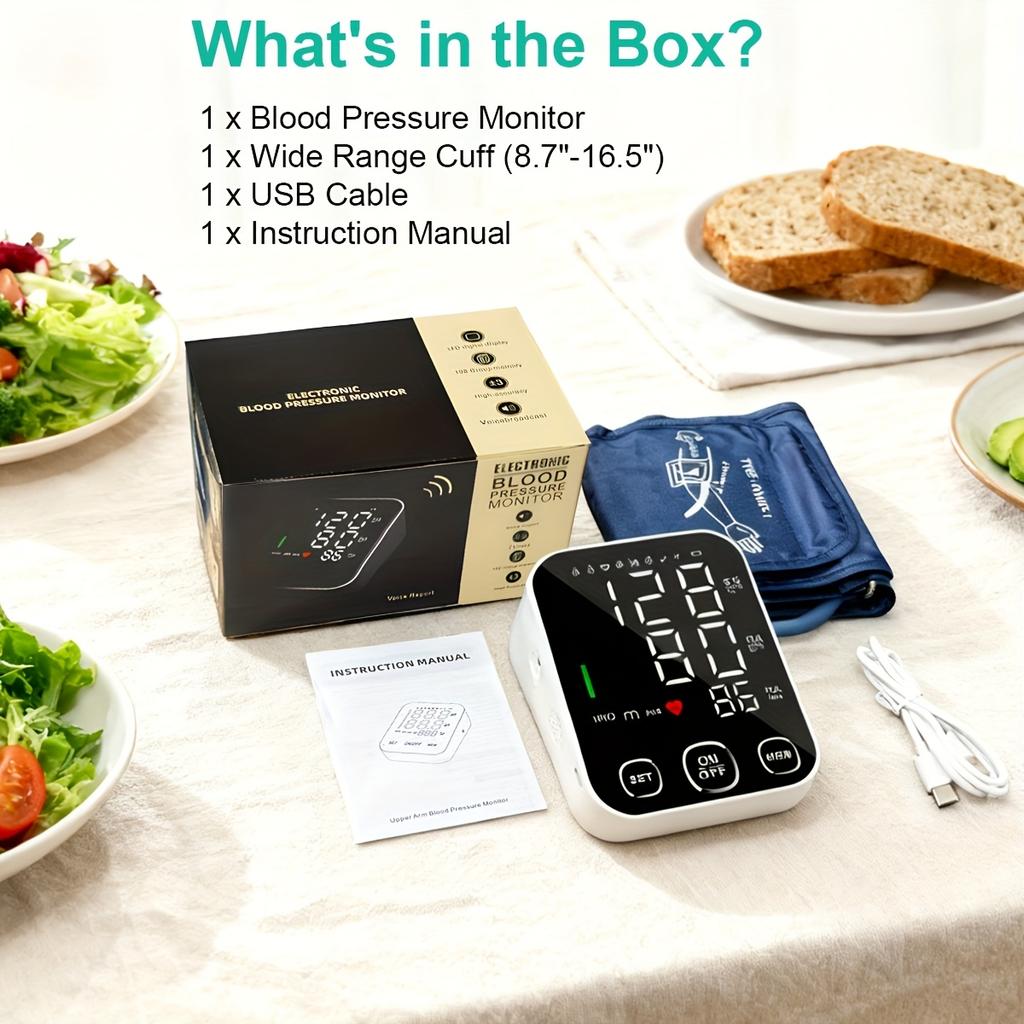 Automatisches Oberarm-Blutdruckmessgerät mit Sprachansage Digitaler BP-Manschette Sphygmomanometer Heimgebrauch Gesundheitsgerät