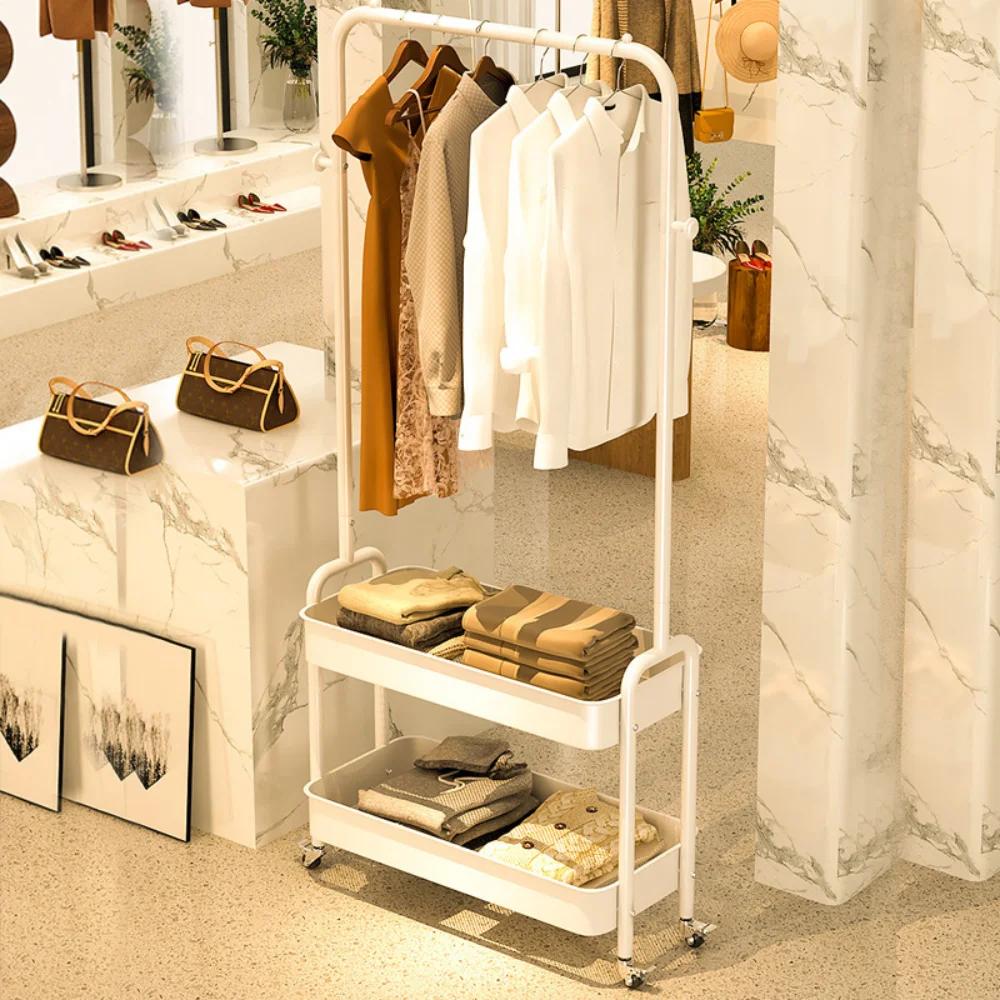 Floor Standing Clothes Rack Movable Clothing Rack Portable Multilayer Bedroom Anti Slip Large Capacity Simple Clothes Rack Stand