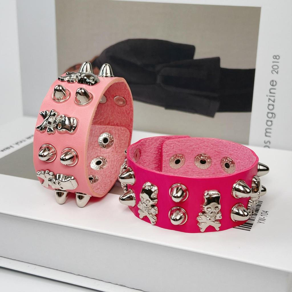 European & American Skull Rivet Punk Style Couple Bracelet - Retro Street Dance PU Ornament Handband