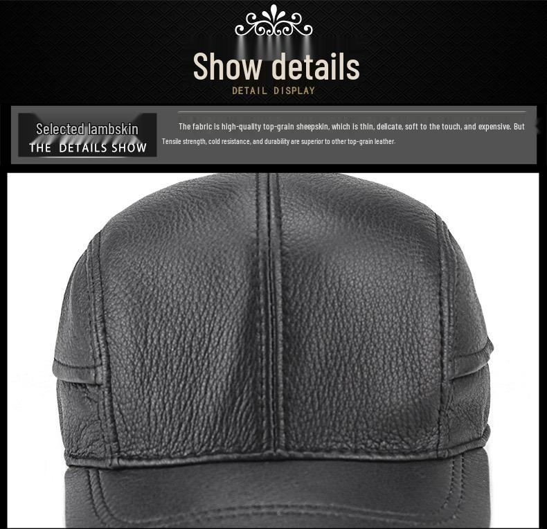 Men's Sheepskin Leather Baseball Cap - Trendy Autumn/Winter Hat for Middle-Aged and Elderly Men