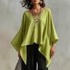 Women Loose V Neck Batwing Sleeve Casual Vacation Top