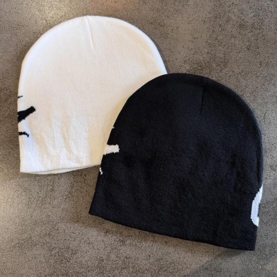 Winter Knitting Hat Letter Print Windproof Warm Hat Soft Elastic Design Brimless Autumn Winter Hat Outdoor Wear