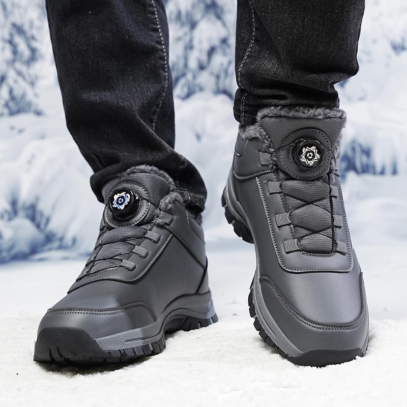 Winter Men Snow Boots Fashion Leather Sneakers Plush Warm Men Boots Outdoor Hiking Boots Work Cotton Shoes for Men Women Size 48