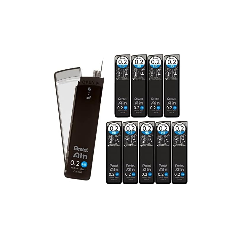 Pentel Ain Mechanical Pencil Lead, 0.2mm HB, 10-pack, C282-HB