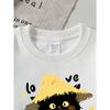 European sizes Girls' Soft Crewneck Sweatshirt, Cute Black Cat with Straw Hat Love Print, Casual All-Match, Ideal Holiday Present