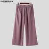 INCERUN Men Zip-up High Waist Pleating Casual Long Wide Legs Pants Trousers