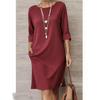 Elegant European & American Style Round Neck Dress with Pockets