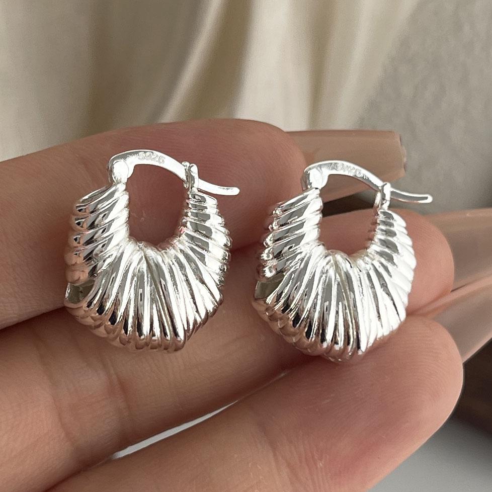 925 Sterling Silver Vintage Earrings For Women Trendy Simple Gold Round Strip Earring Jewelry Prevent Allergy Party Accessories