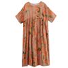 DIMANAF 2024 Plus Size Dress New Summer Basic Loose Women O-Neck Vintage Short Sleeve Big Size Beach Long Dress