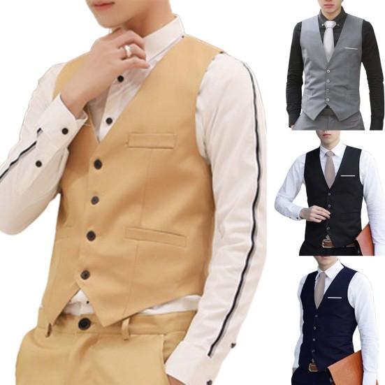 אפודה גברים צבע אחיד צמודה עם כפתור יחיד רשמית לאביב לעבודה