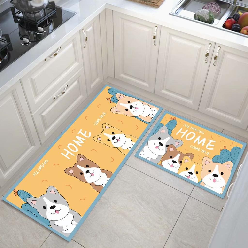 Cartoon Kitchen Floor Mat, Water-Absorbing And Oil-Absorbing Diatom Mud Floor Mat, Wear-Resistant And Dirt-Resistant L-Shaped Floor Mat, Anti-Skid Ma