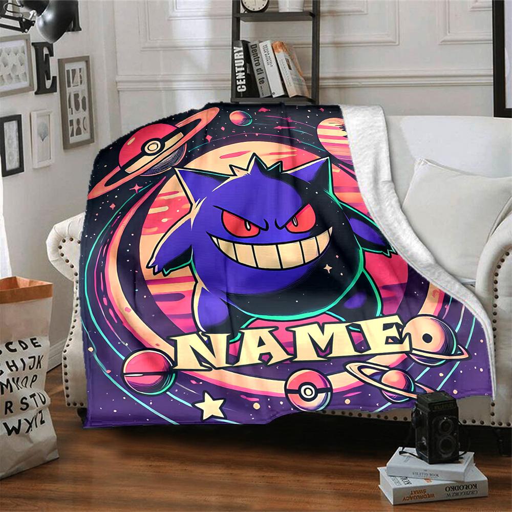Customizable Gengar2 Throw Blanket – Personalized Name, All-Season Cozy Snug Blanket, Machine Washable, Personalized Blanket