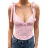 Fresh and Sweet Style Plaid Waist-Cinching Camisole, New Spring Dopamine Deep V-Neck Design Tie-Up Tank Top