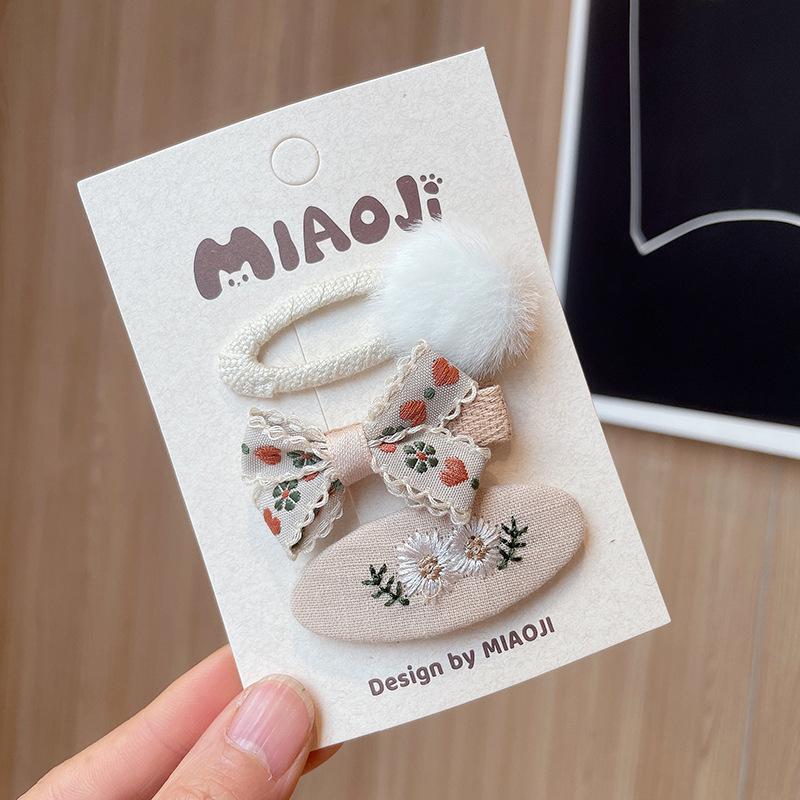 3pcs/set Ins Bow Hair Pin for Children Girl Tie Bow Floral Solid Color Hair Clips Baby Bang Side Clip Kid Girl Hair Accessories