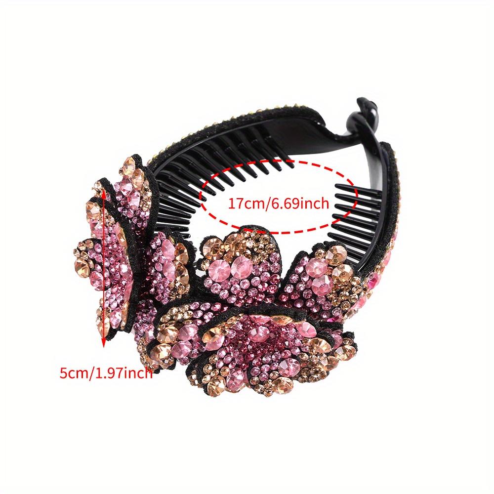 Women's Vintage Bun Maker Hair Clip Rhinestone Flower Ponytail Buckle Elegant Round Chignon Headpiece for Weddings and Parties