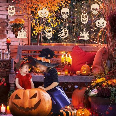 Wooden Halloween Ornaments Hollow Hanging Pendant for Home Art Crafts