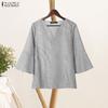 ZANZEA Women Casual V-Neck Summer 3/4 Sleeve Stripe Blouse