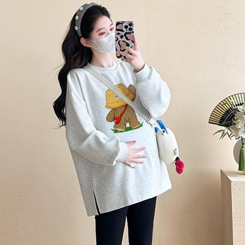 Plus Size Maternity Sweatshirt Set: Medium-Length, Loose Fit for Spring & Autumn
