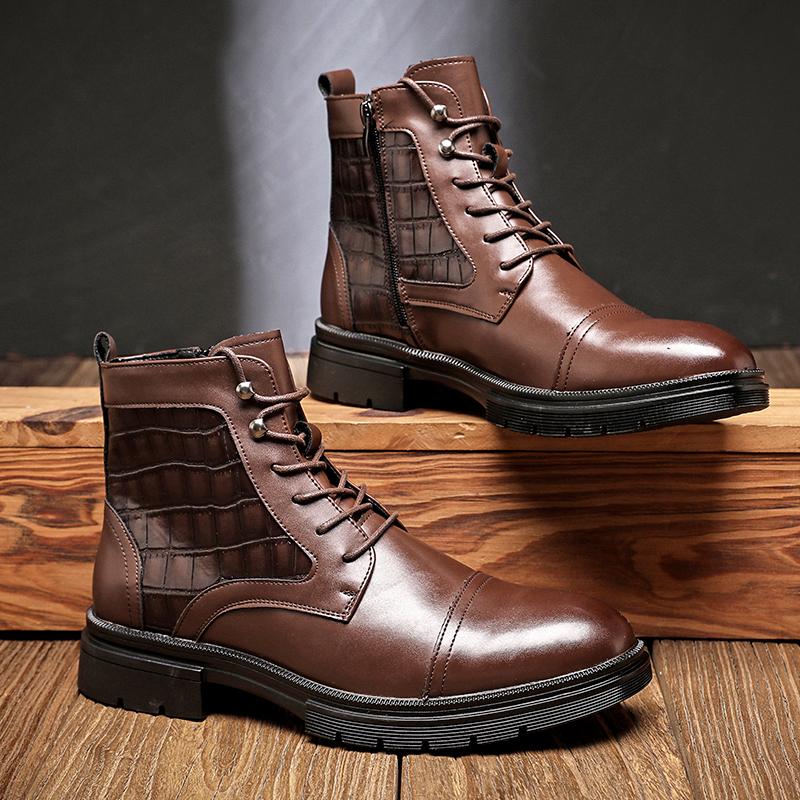 Fashion Genuine Leather Men's Boots Fashion British Style Riding Short Ankle Boots Outdoor Male Motorcycle Boots Travel High Top Shoes