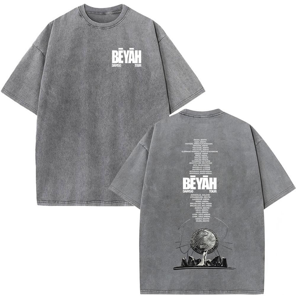 Vintage Spierane Koszulki Rapper Damso Beyah Tour 2026 Mężczyźni Kobiety Odzież Moda Hip Hop Krótki Rękaw Okrągły Dekolt Koszulki Streetwear