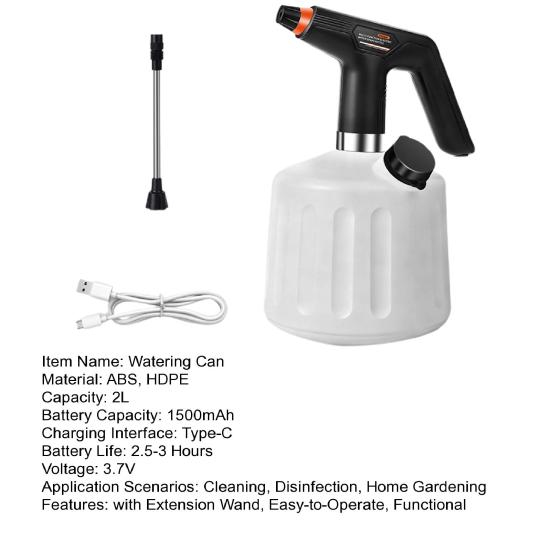 Elektryczna konewka 2L Automatyczny spryskiwacz do roślin Akumulatorowa butelka z rozpylaczem z przedłużką Regulowana dysza do roślin doniczkowych