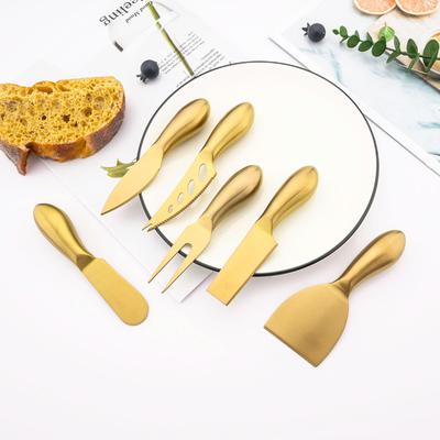 Gold Matte Stainless Sttel Handle Cheese Knife Set Mini Cheese Knife Butter Knife Slicer Knife Pizza Cutter Baked Cheese Knife