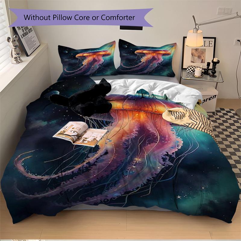 3pcs Anime Jellyfish Bedding Set - Includes One Quilt Cover and Two Pillowcases (No Core) - Perfect for Bedroom and Guest Room Decoration, F