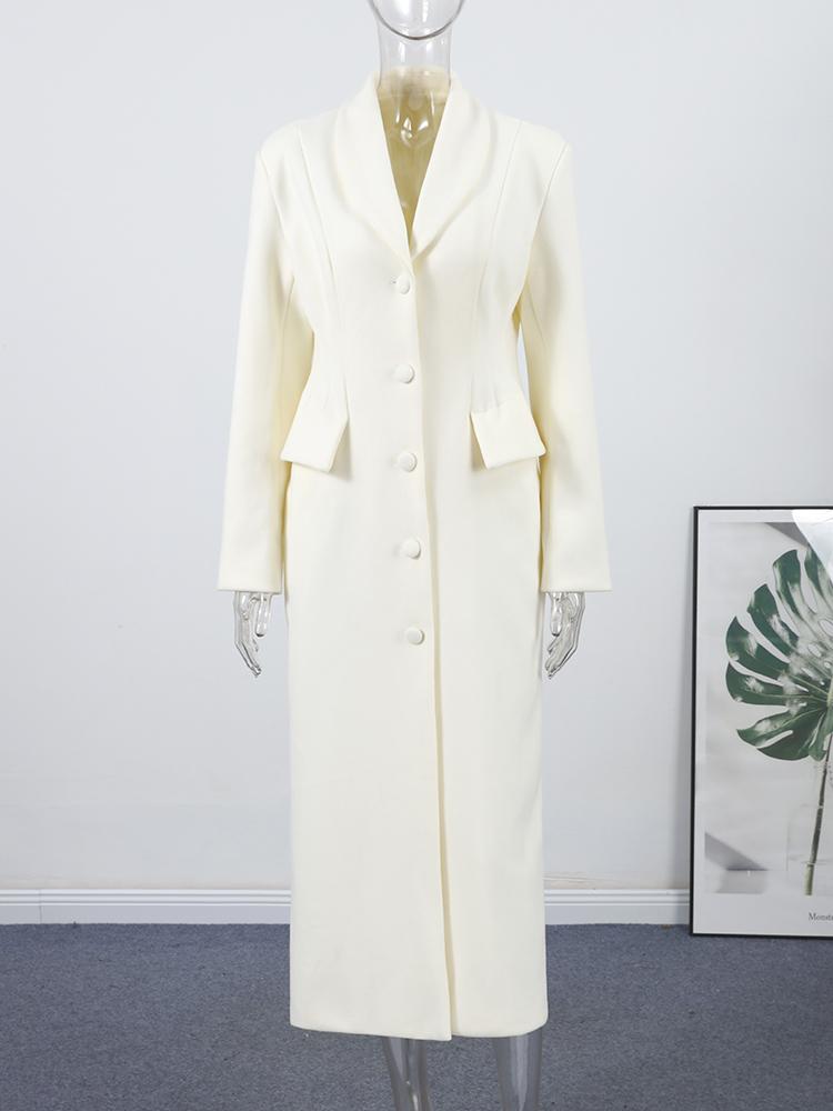 Lapel Single-breasted Long Ladies Coat Fashion All-match Solid Color Thick Coat Autumn and Winter New Ladies Long Jacket