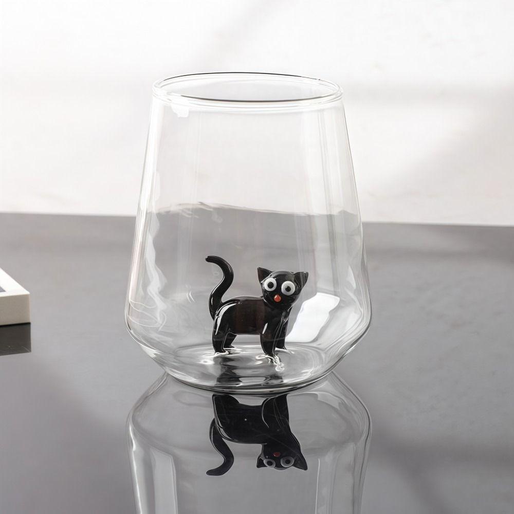 Taza de Vidrio con Figura de Gato sin Tallo Taza de Café Hecha a Mano Taza de Vino de Gato Linda Para Leche Cerveza