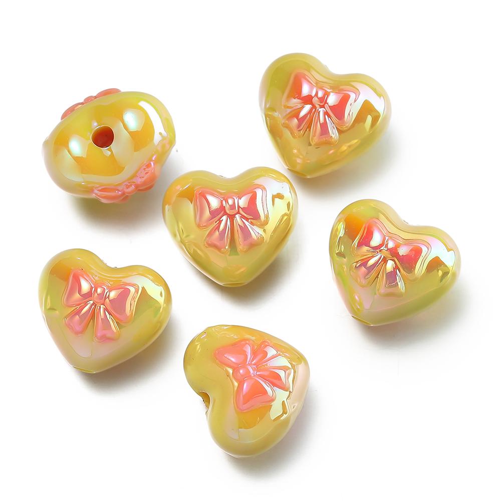 4Pcs/Lot Acrylic Two-Color Heart Beads Bow Tie Printed Loose Spacer Beads for DIY Bracelet Necklace Jewelry Making Accessories