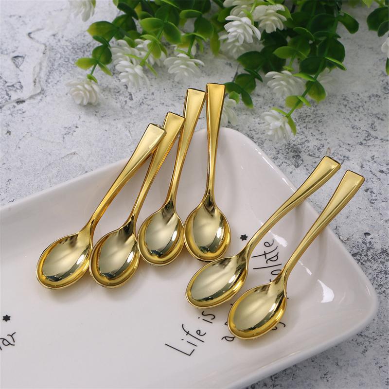 24pcs Plastic Disposable Spoons Golden Mini Spoon Set Plastic Imitate Metal Flatware For Barbecue Party Picnic Kitchenware