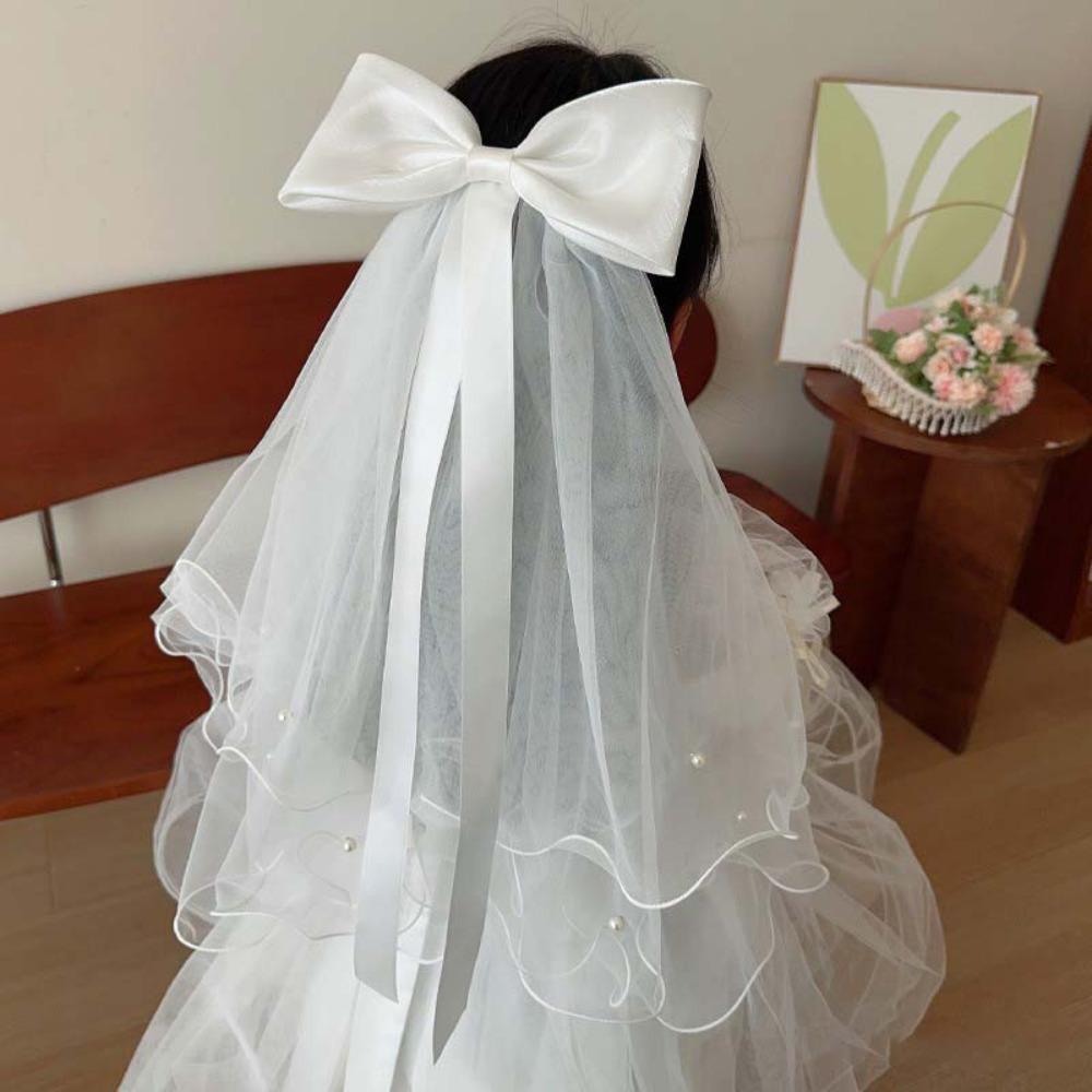 Mesh Girls Head Gauze Bow Colorful Flowing Tulle Gift Super Fairy Veil Hair Accessories