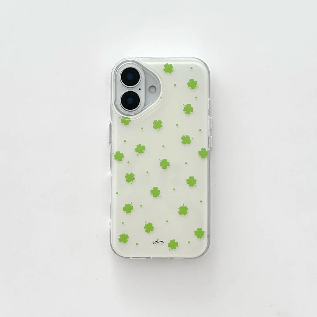ins green four-leaf clover polka dot iPhone17promax mobile phone case is suitable for Apple 16promax white background imd.