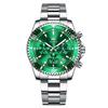 Quartz Watch Men's Silver Green Stainless Steel Large 42.5mm Date Unidirectional Bezel 30M