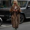 Fashion Mixed Color Lapel Collar Woman Long Coat Elegant Full Sleeve Loose Overcoat New Winter Lady High Street Faux Fur Jacket